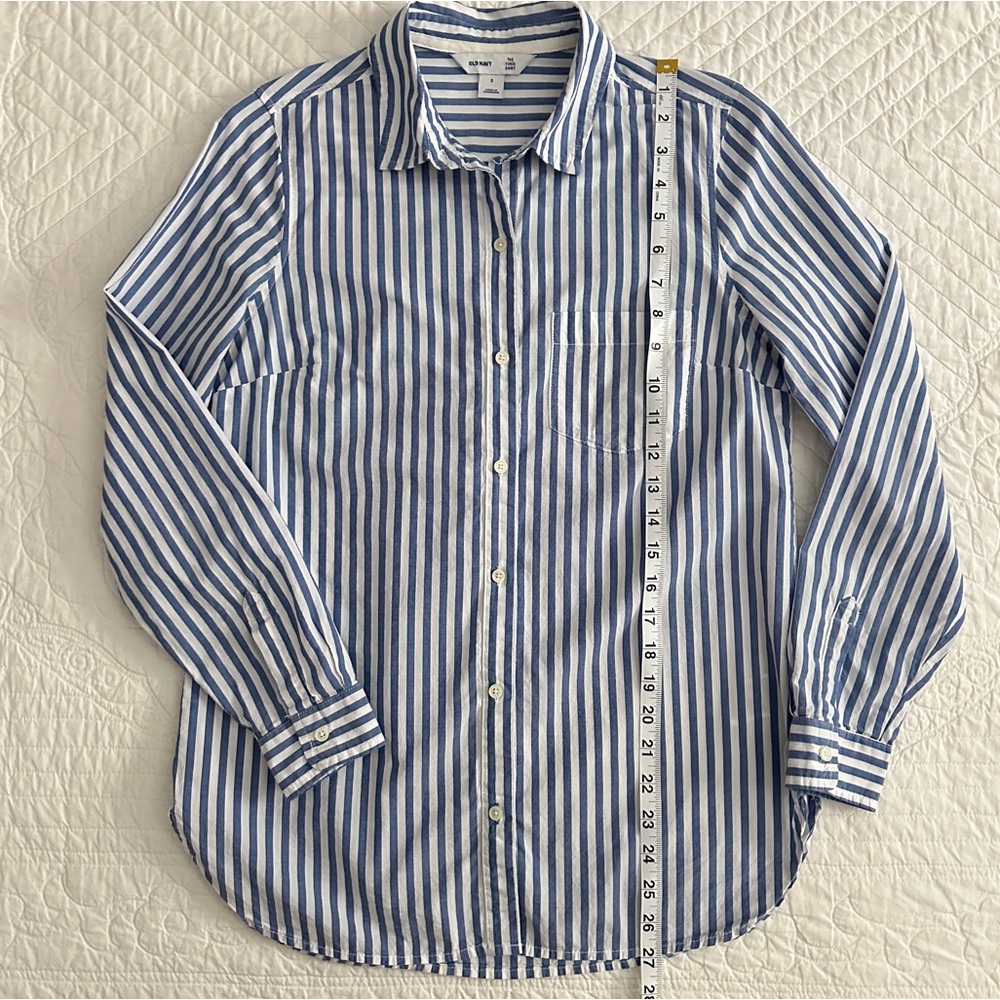 Old Navy Blue White Striped Tunic Shirt Button Down Blouse Women’s Small - Picture 7 of 10